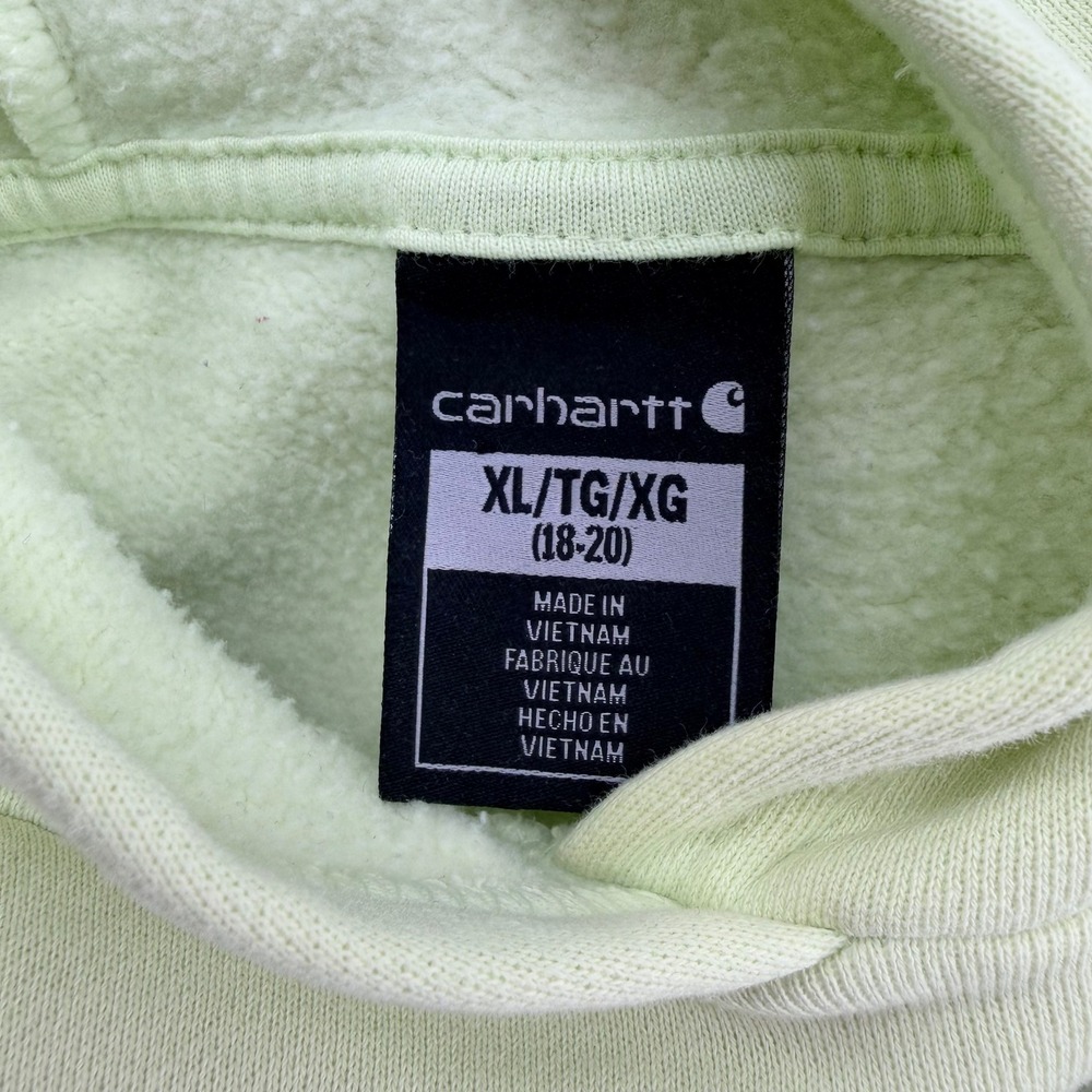 Carhartt Hoodie Kids XL 18-20 Lime Green Blue Logo Graphic Sweatshirt Pullover - Picture 3 of 7